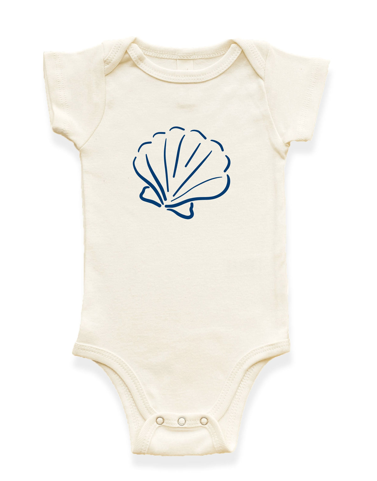 Seashell Organic Cotton Baby Bodysuit - Nautical Blue, 0-3M, 3-6M, 6-12M, 12-18M