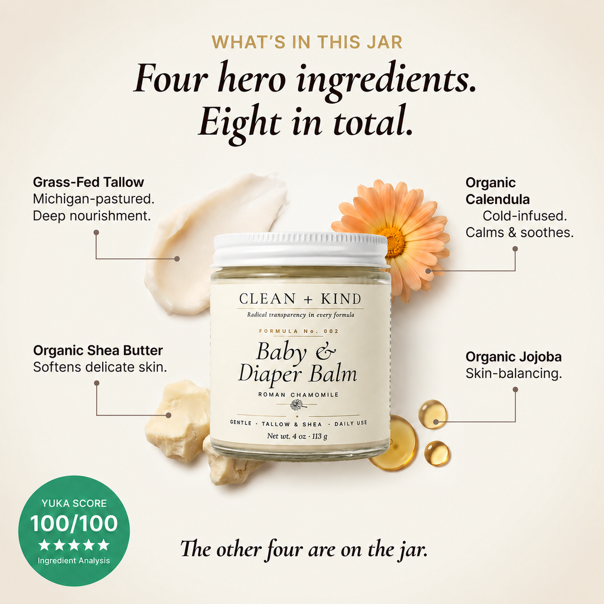 Baby & Diaper Balm - Grass-Fed Tallow, Shea & Roman Chamomile, 4 oz - view 2