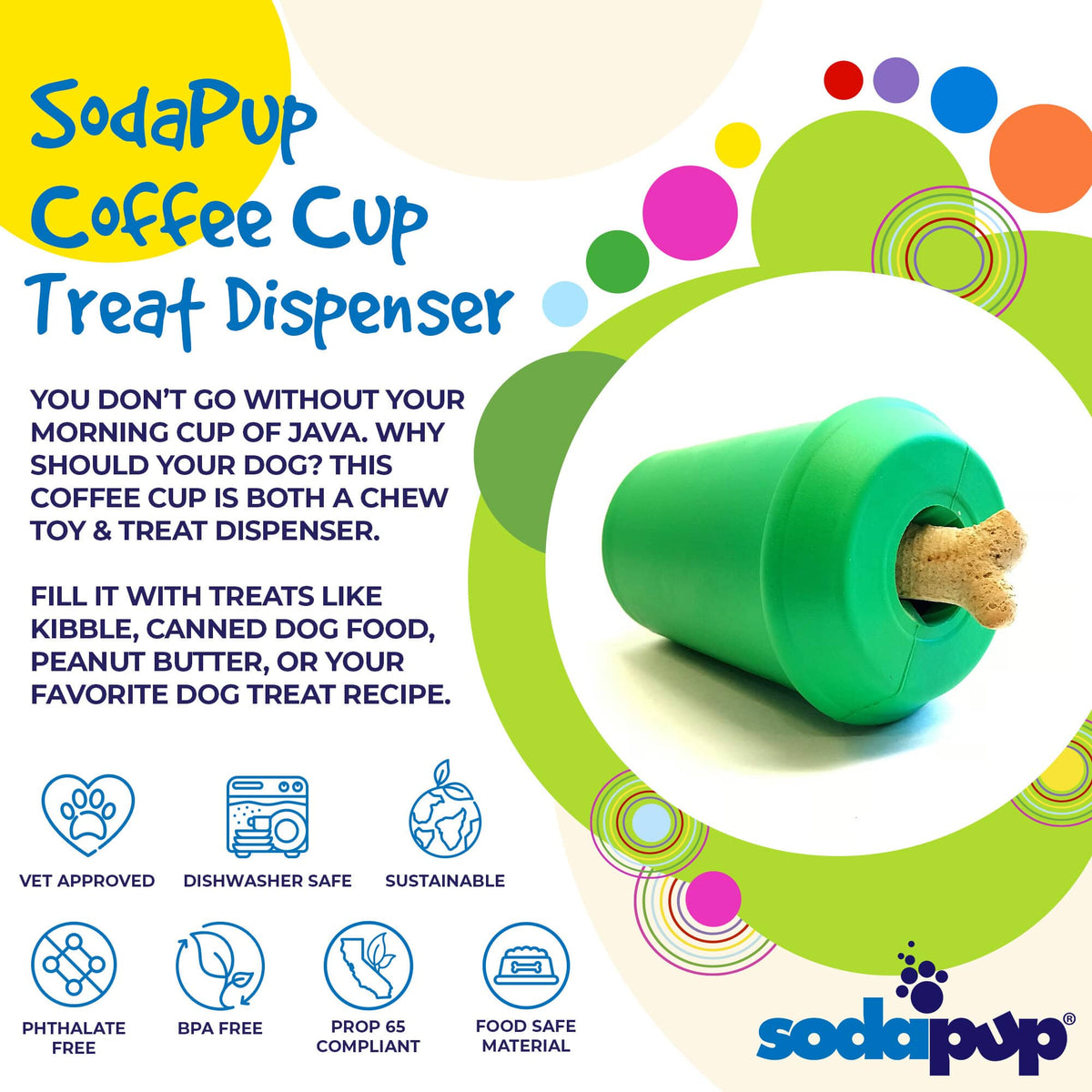 Coffee Cup Rubber Dog Chew Toy for Power Chewers - Treat Dispenser - view 2