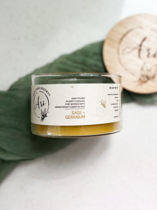 Sage Geranium Beeswax Candle |8 oz - view 2