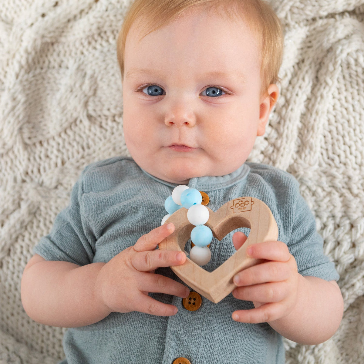 Silicone Bead Teether with Organic Cotton Bag - Heart with Blue Beads - view 4