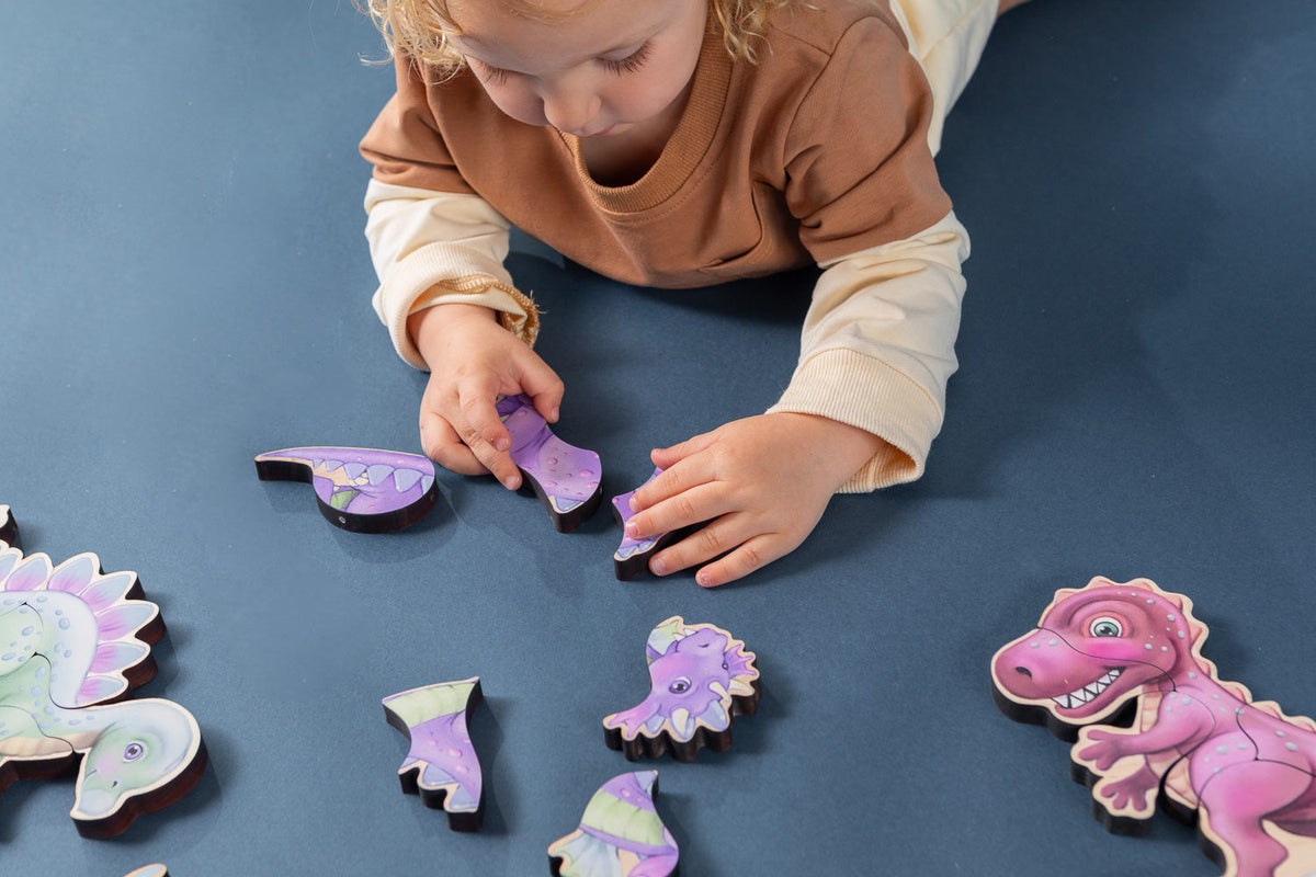 Dinosaur Magnetic Wooden Puzzle Set with Cotton Bag | Made in the USA 🇺🇸 — Miller Boys Vintage Toys