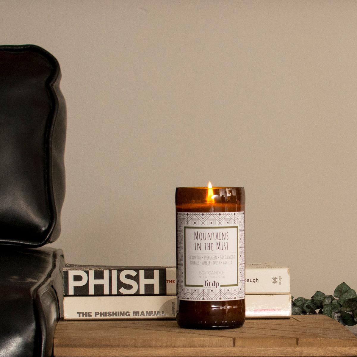 Mountains in the Mist 8 oz. soy candle in upcycled beer bottle - view 2