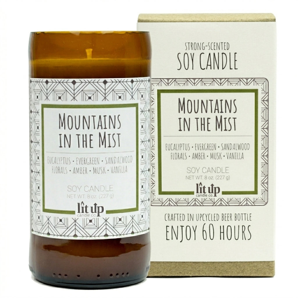 Mountains in the Mist 8 oz. soy candle in upcycled beer bottle - view 5