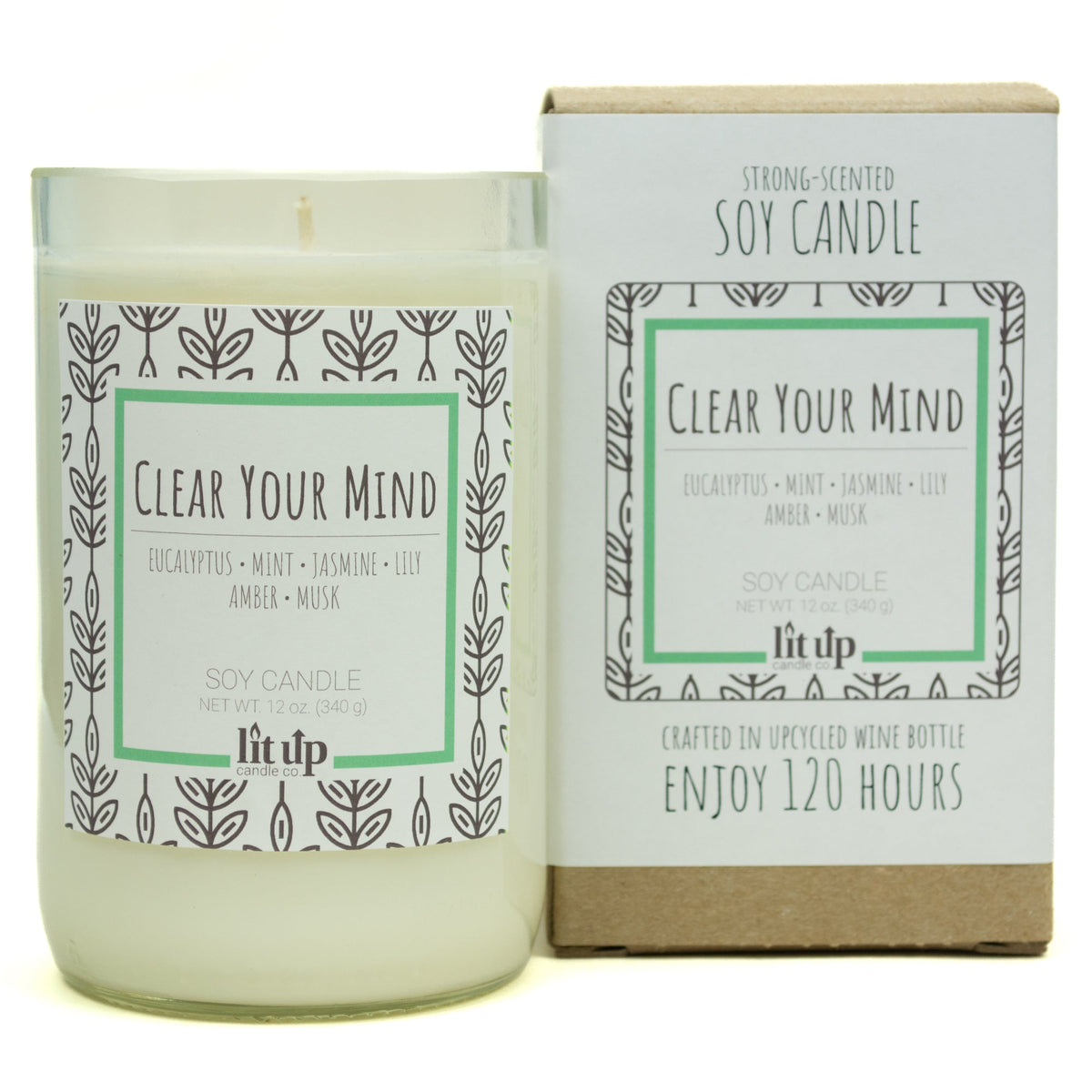Clear Your Mind 12 oz. soy candle in upcycled wine bottle - view 6