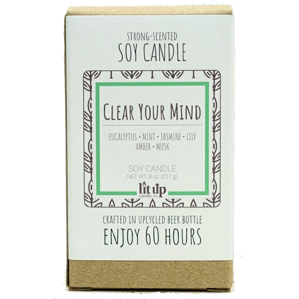 Clear Your Mind 8 oz. soy candle in upcycled beer bottle - view 5