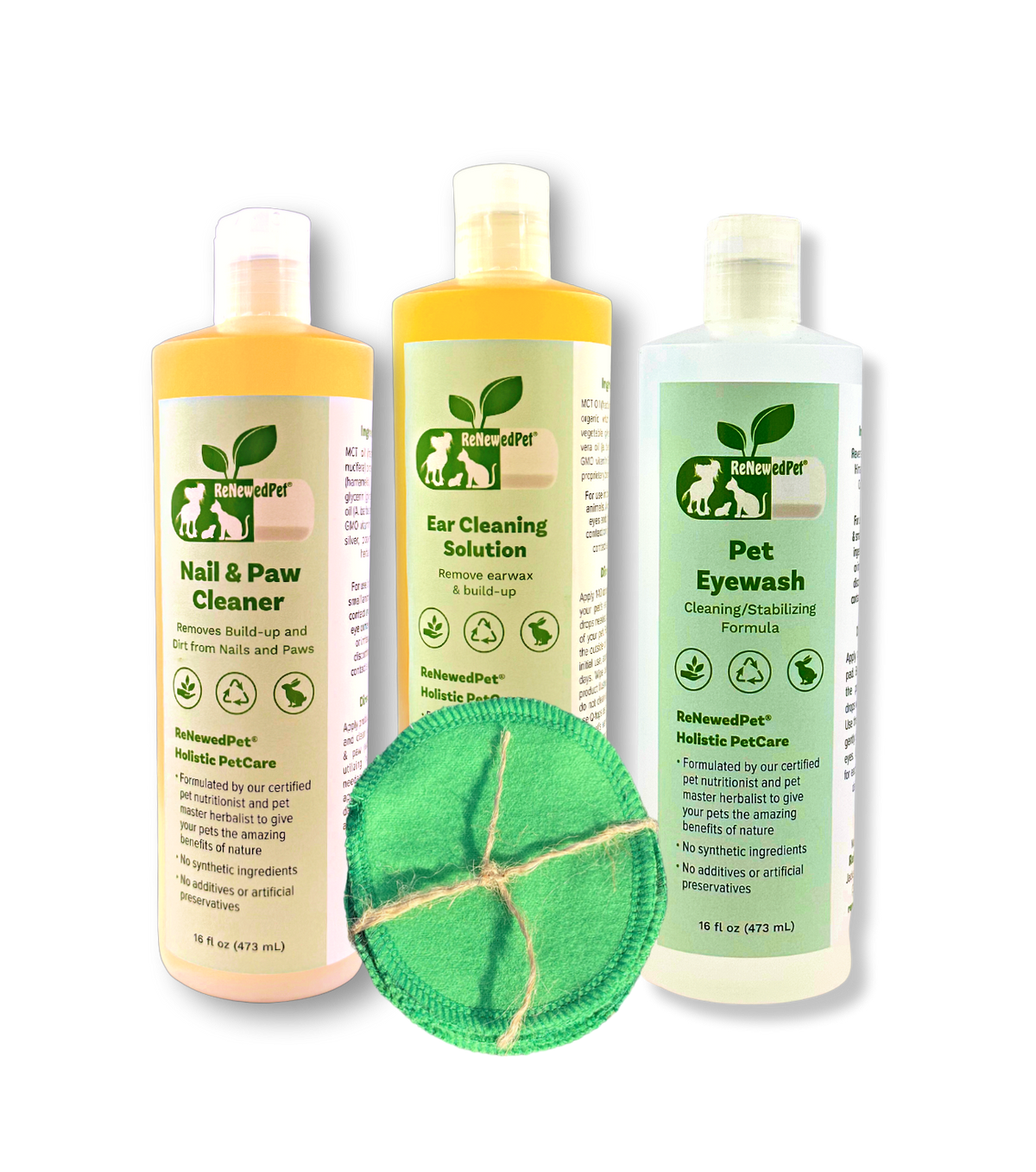 4-ALL PETS EAR, NAIL & EYEWASH KIT - 16 OZ. KIT ($6.89/oz.), 10 REUSABLE COTTON PADS, 20 REUSABLE COTTON PADS, 30 REUSABLE CO