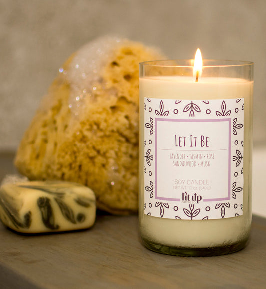 Let It Be 12 oz. soy candle in upcycled wine bottle - view 2
