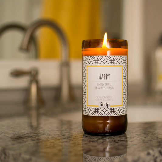 Happy scented 8 oz. soy candle in upcycled beer bottle - view 2