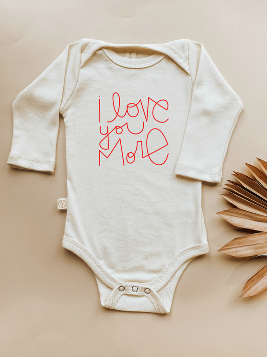 I Love You More - Long Sleeve Organic Baby Bodysuit - Red, 0-3M, 3-6M, 6-12M, 12-18M, 18-24M - view 2