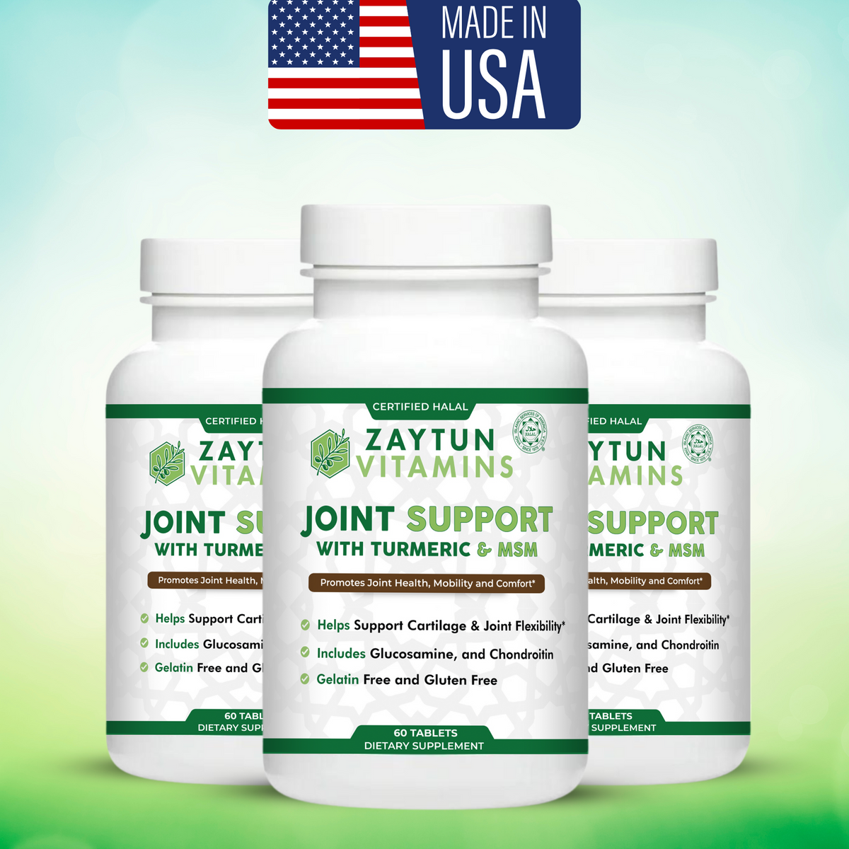 Halal Joint Support with Glucosamine + Turmeric + Chondroitin Tablets - view 7