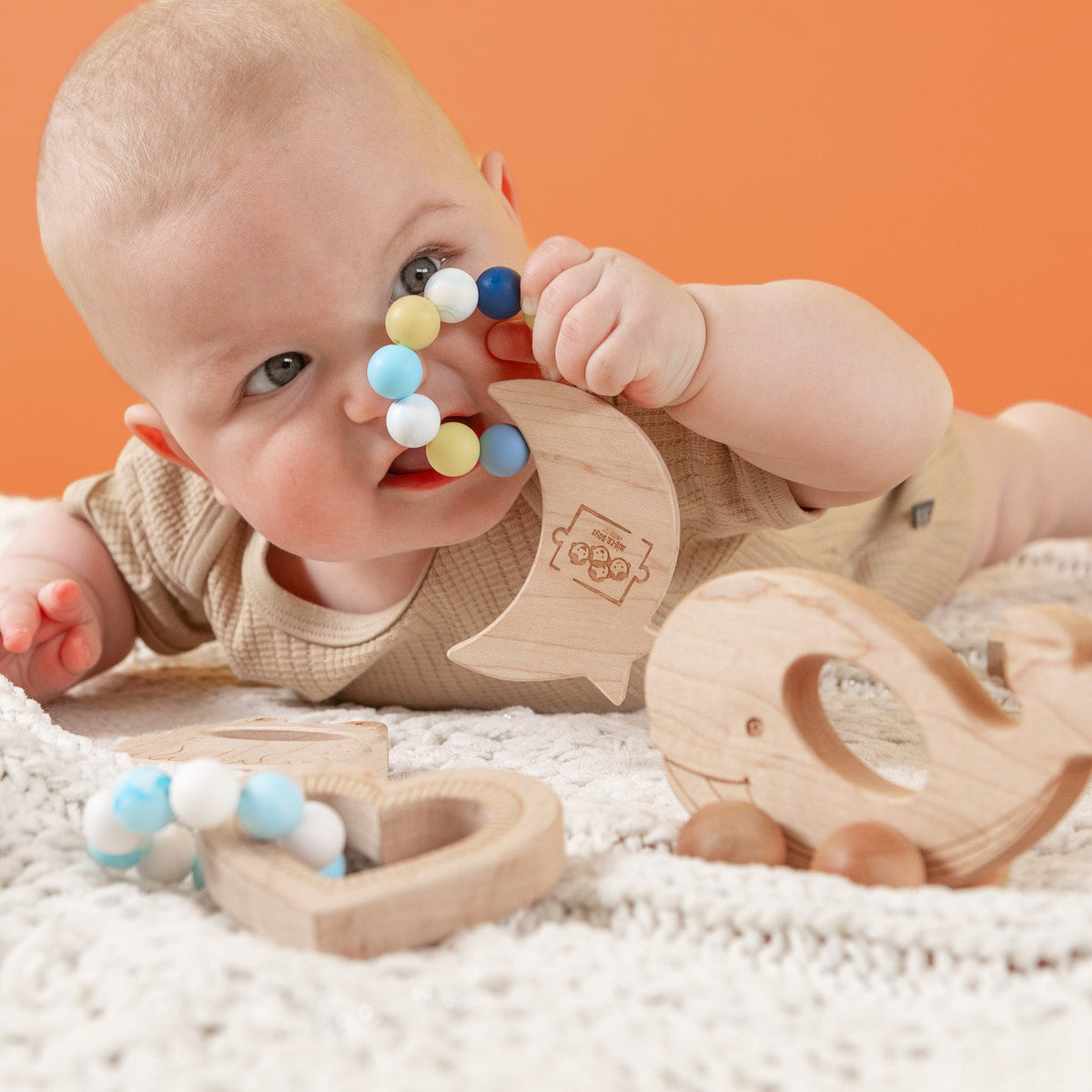 Silicone Bead Teether with Organic Cotton Bag - Calming Moon - view 6
