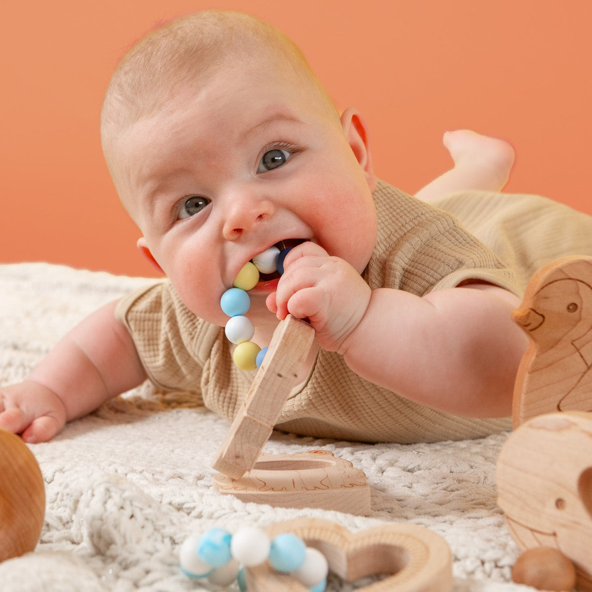 Silicone Bead Teether with Organic Cotton Bag - Calming Moon - view 2