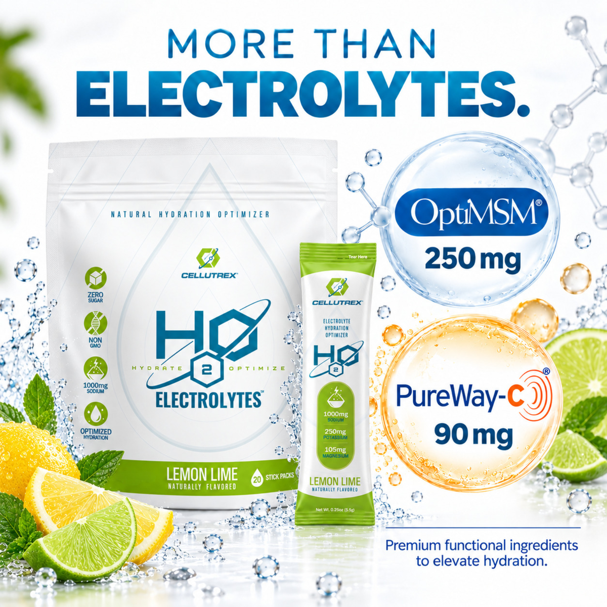 H2O ELECTROLYTES™ - Lemon Lime - Zero Sugar Electrolyte Powder - view 4