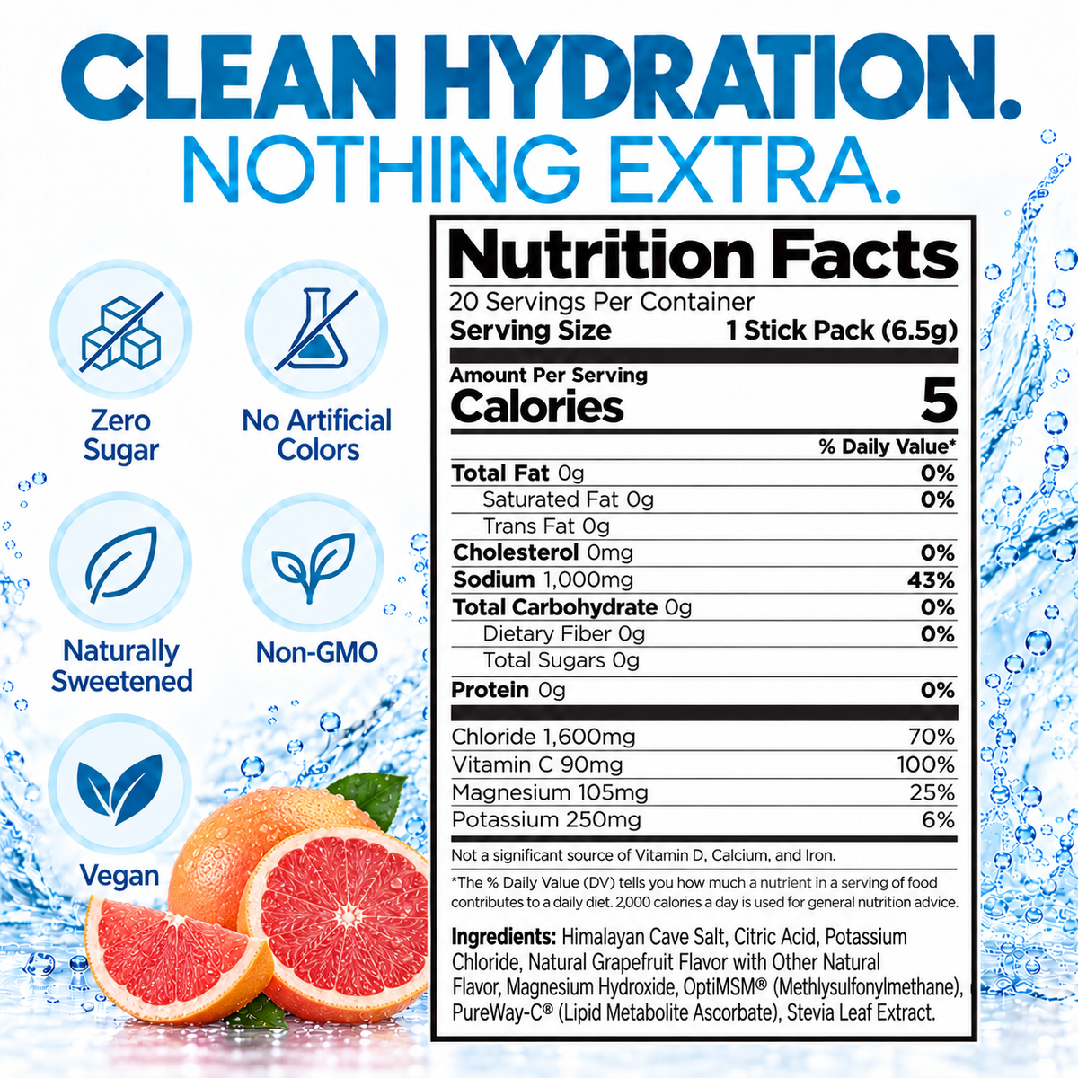 H2O ELECTROLYTES™ - Grapefruit - Zero Sugar Electrolyte Powder - view 3