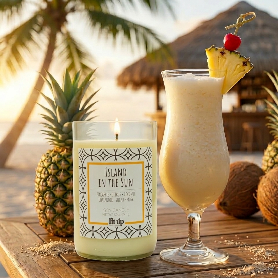Island in the Sun 12 oz. soy candle in upcycled wine bottle - view 2