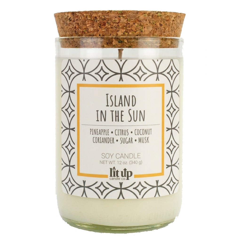 Island in the Sun 12 oz. soy candle in upcycled wine bottle - Candle + Cork Lid - view 4