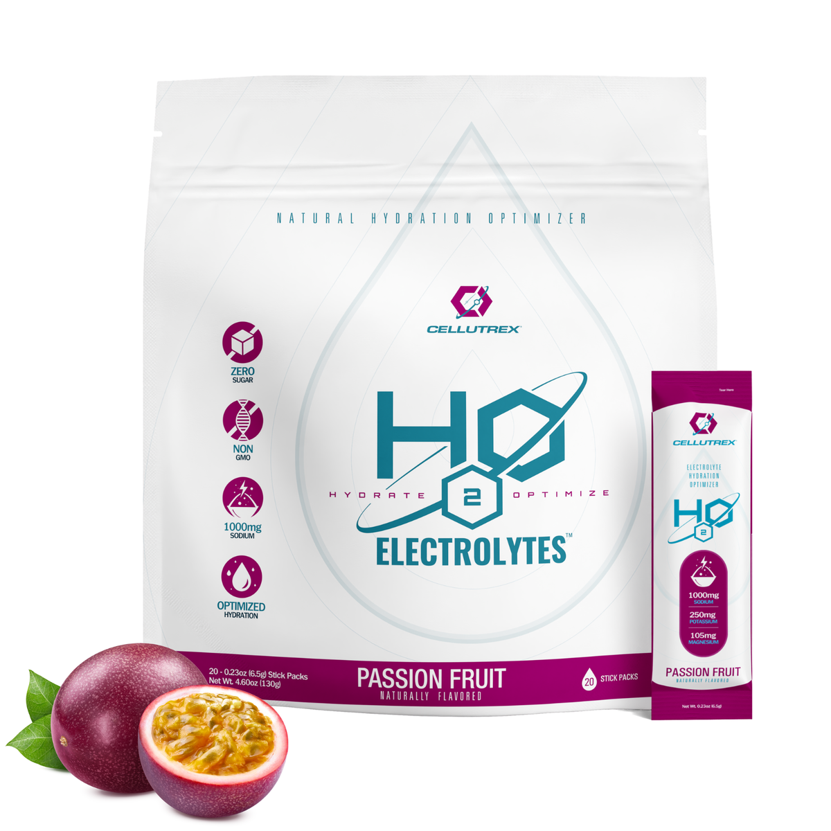 H2O ELECTROLYTES™ - Passion Fruit - Zero Sugar Electrolyte Powder