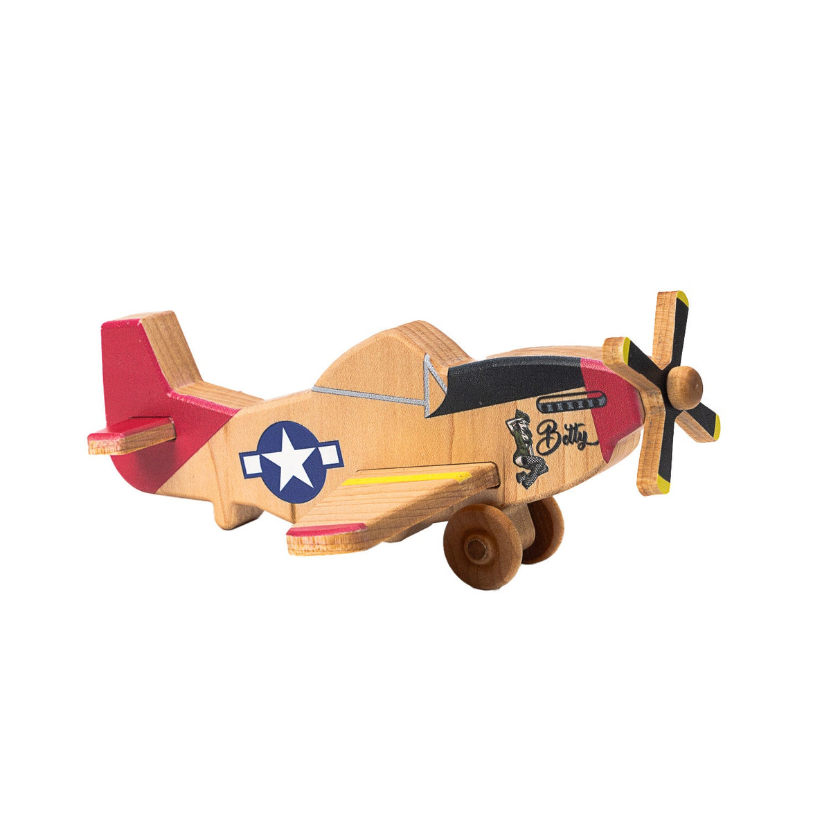 WWII Classic P-51 Mustang Wooden Toy Airplane Betty Pinup