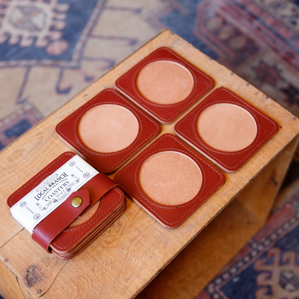 Premium Leather Coasters - USA Made - Saddle - view 5
