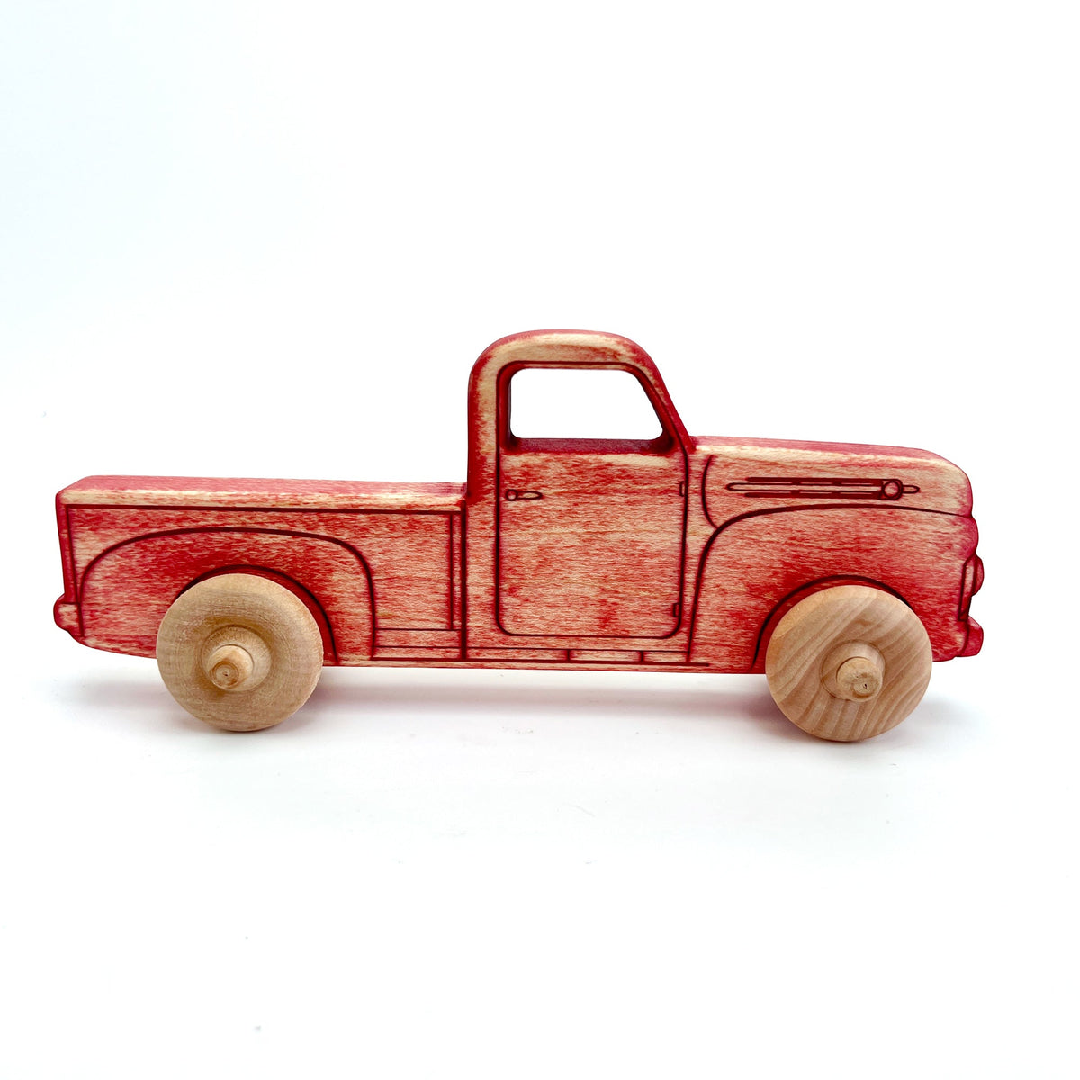Montessori Educational 9" Vintage Red Wooden Pickup Truck for - view 3