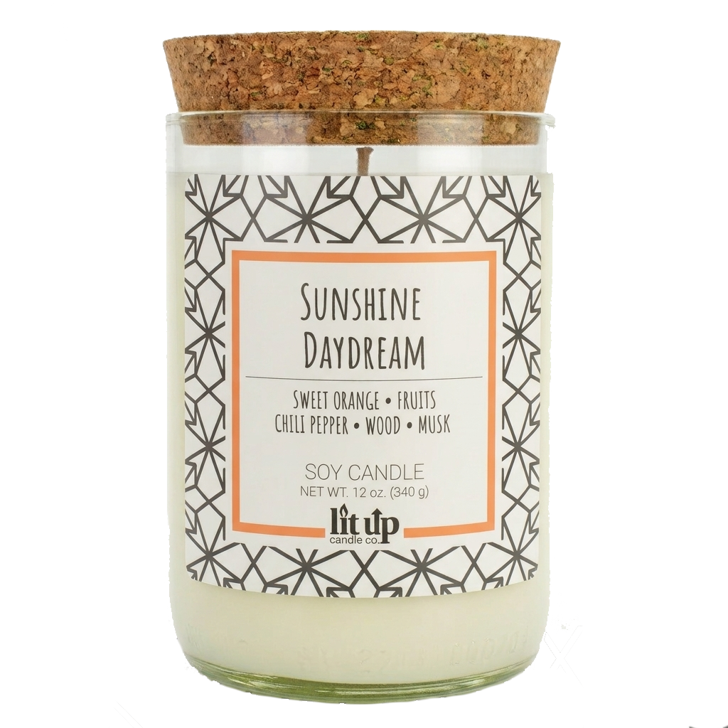 Sunshine Daydream 12 oz. soy candle in upcycled wine bottle - Candle + Cork Lid - view 5