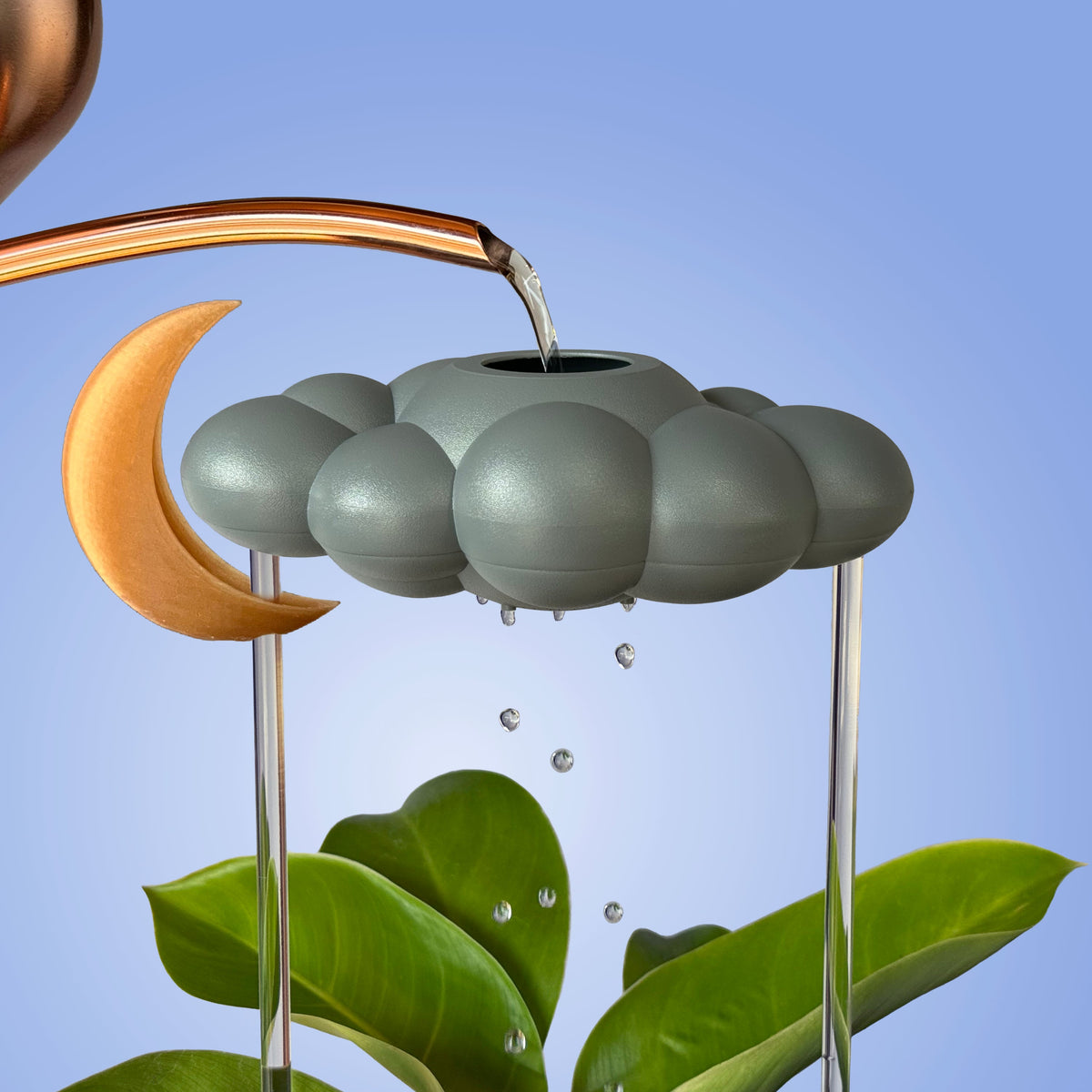 Stormy Dripping Rain Cloud with Moon Charm
