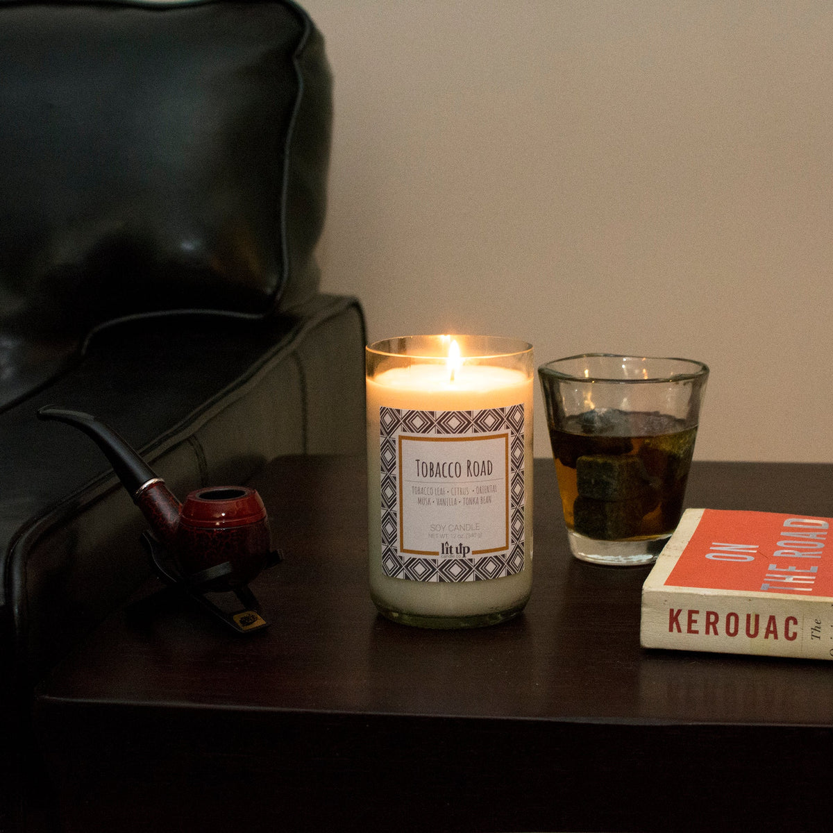 Tobacco Road 12 oz. soy candle in upcycled wine bottle - view 3
