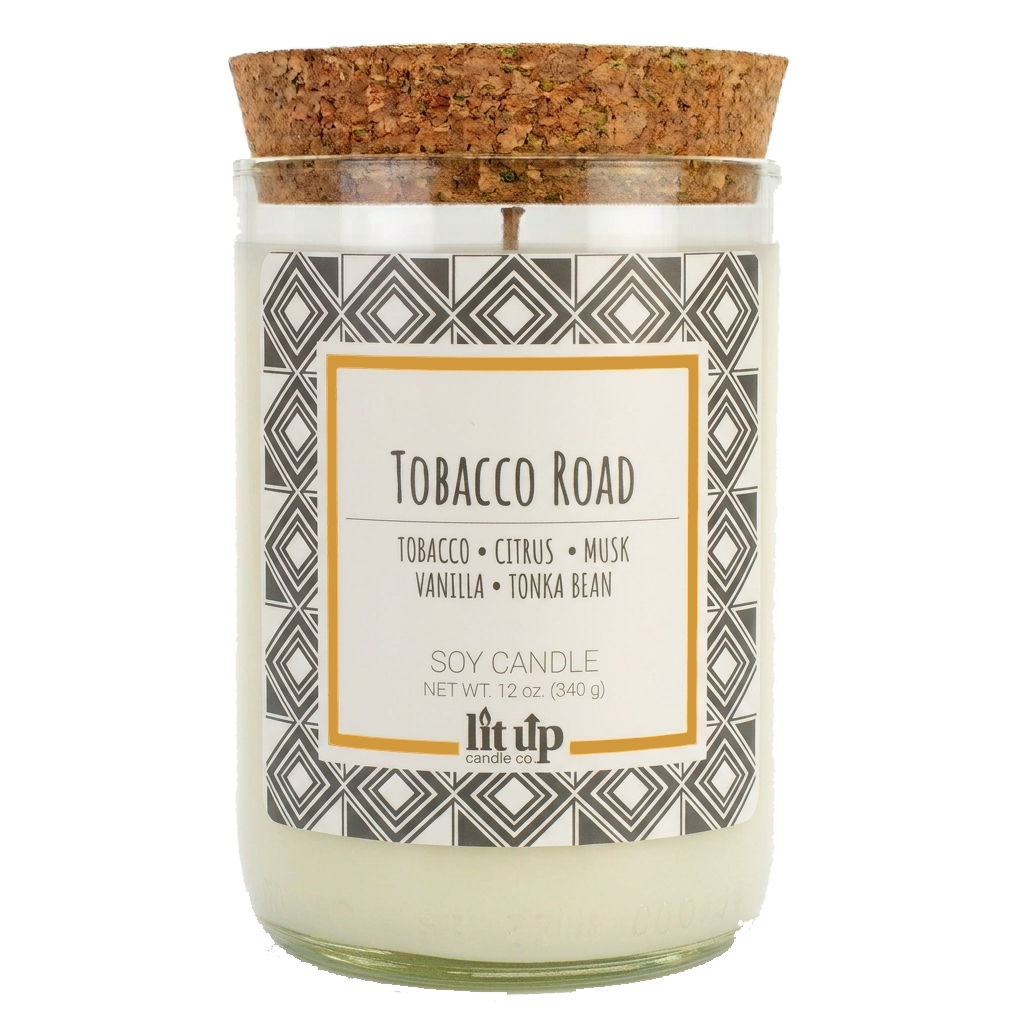Tobacco Road 12 oz. soy candle in upcycled wine bottle - Candle + Cork Lid - view 5