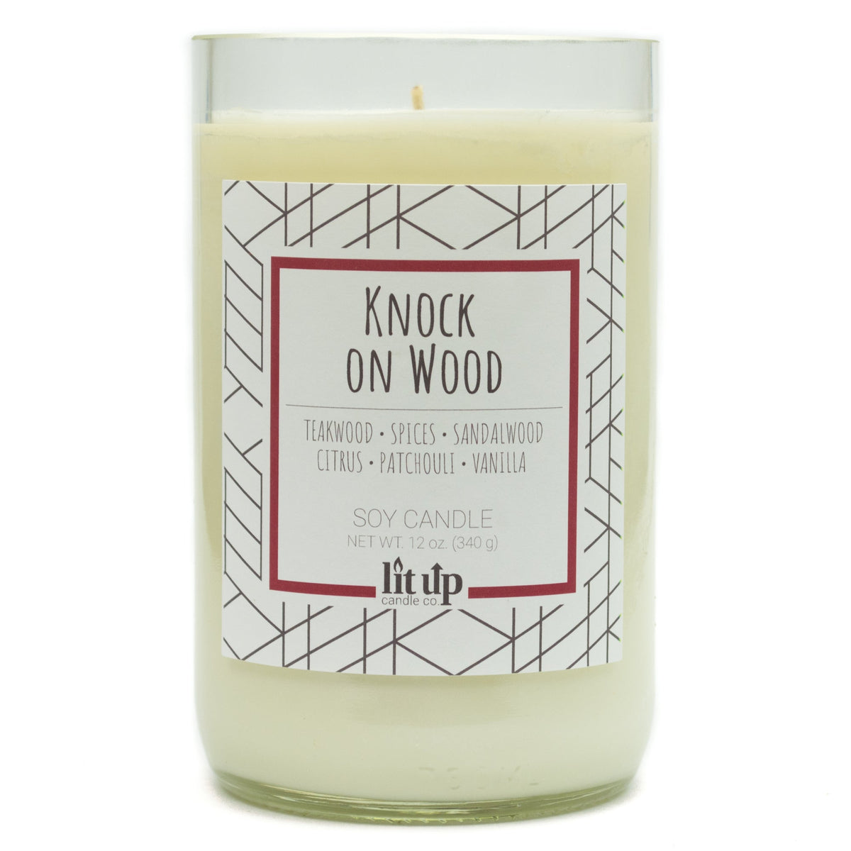 Knock on Wood 12 oz. soy candle in upcycled wine bottle - Candle Only