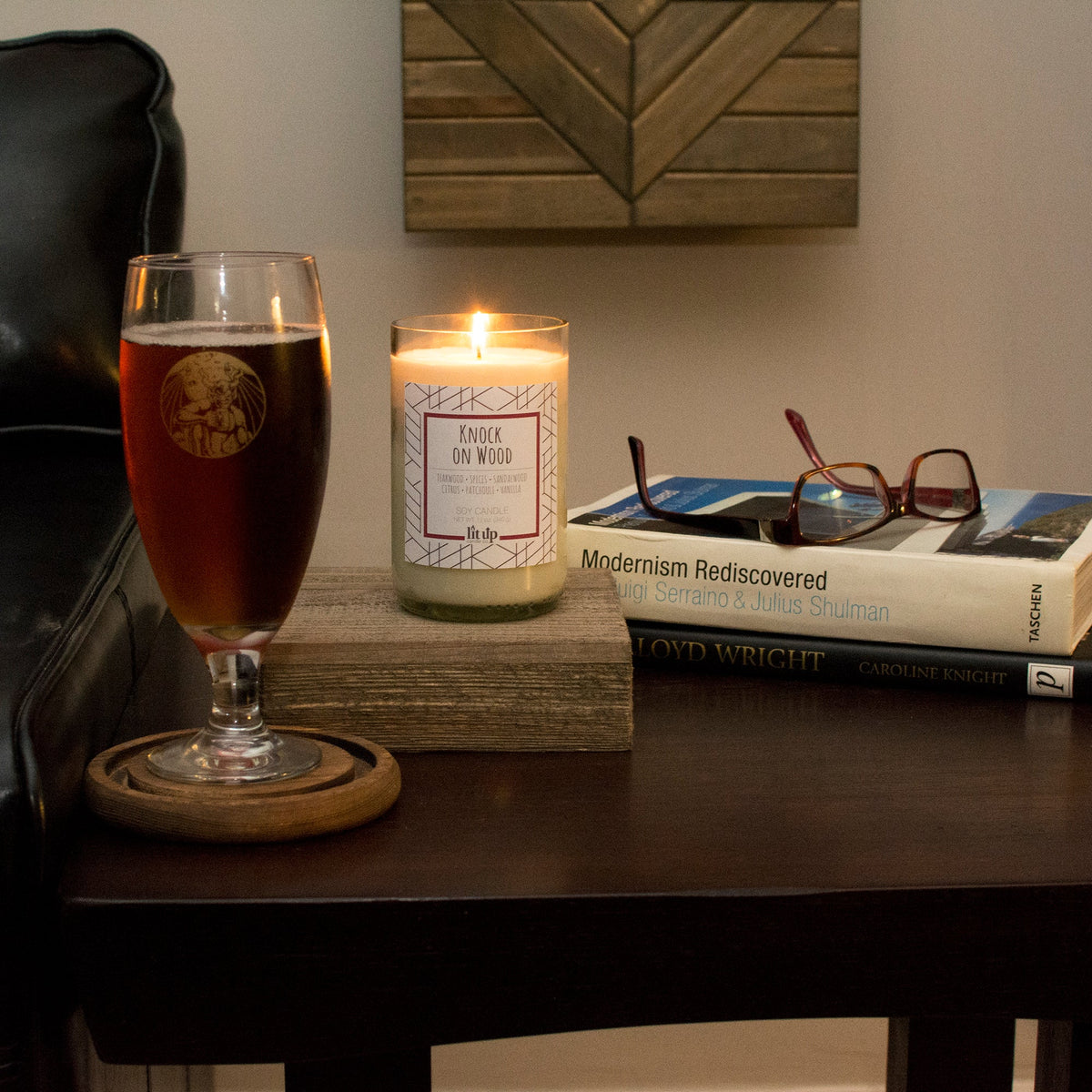 Knock on Wood 12 oz. soy candle in upcycled wine bottle - view 3