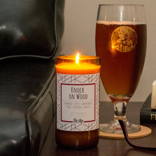 Knock on Wood 8 oz. soy candle in upcycled beer bottle - view 2