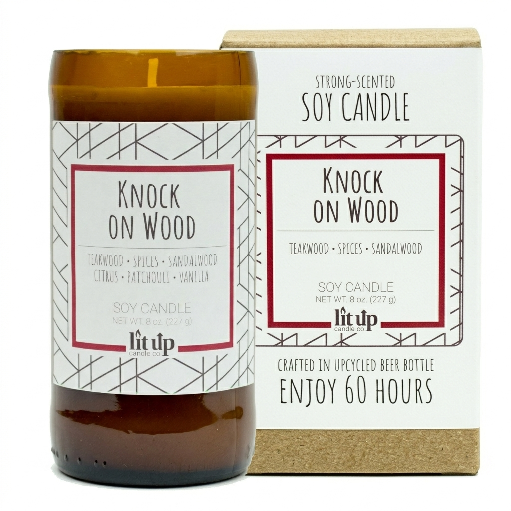 Knock on Wood 8 oz. soy candle in upcycled beer bottle - view 6