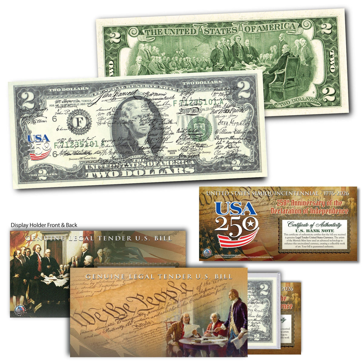 Declaration of Independence Signatures - 250th Anniversary $2 Bill