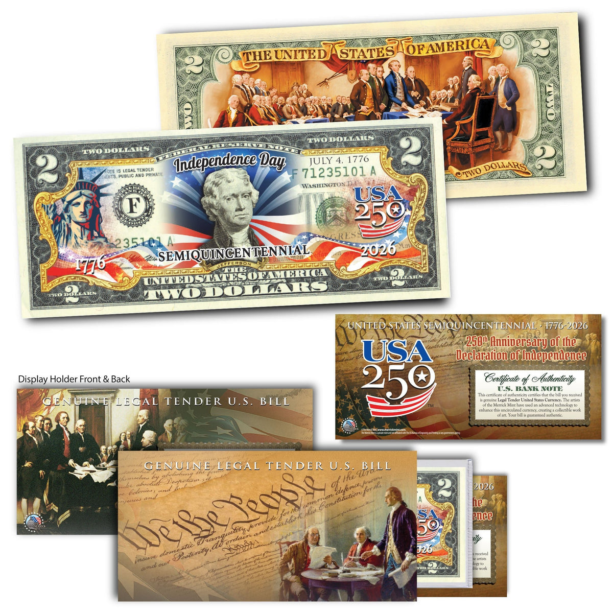 America's 250th Anniversary $2 Bill - Independence Day 2-Sided