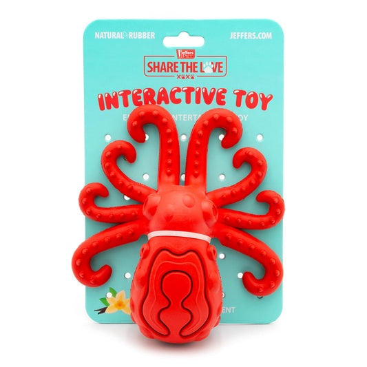 Jeffers Red Octopus Natural Rubber Treat Dispensing Dental Dog Chew - view 2
