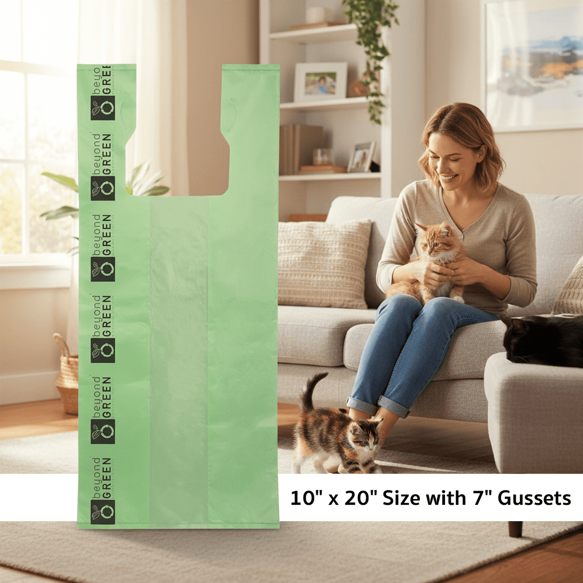 Large Cat Litter Bags - 10" x 20" with 7" Gusset & Handles - view 5