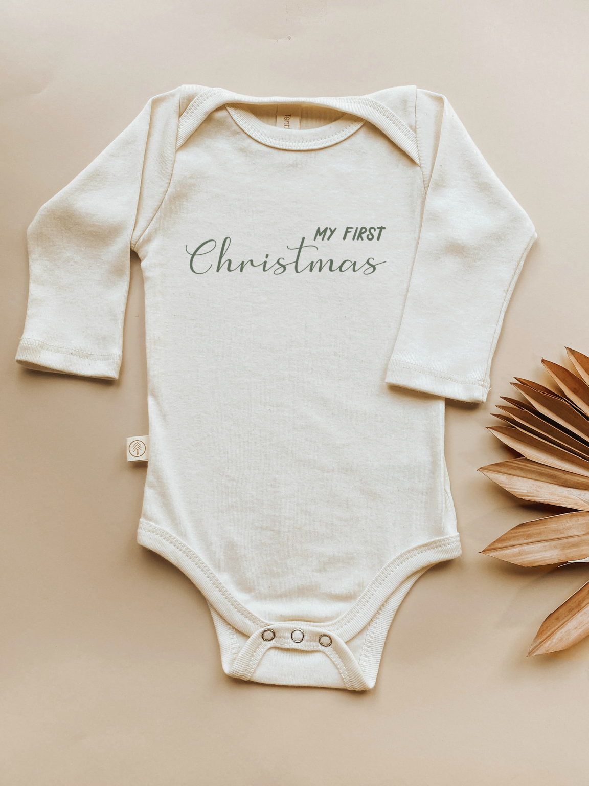 My First Christmas Organic Baby Bodysuit Long Sleeve - Olive, 0-3M, 3-6M, 6-12M, 12-18M, 18-24M - view 5