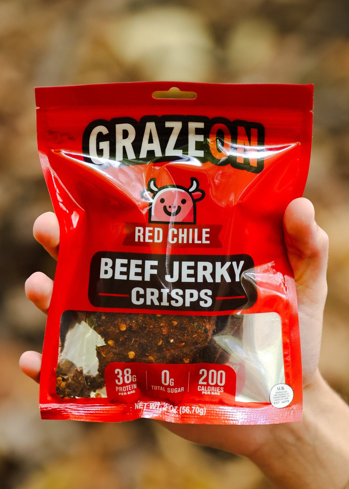 GrazeOn Red Chile Beef Jerky Crisps- High Protein, No Sugar, Crunchy