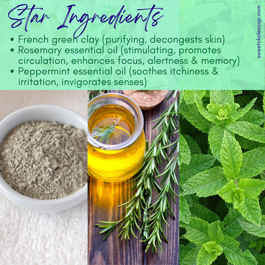 Green Clay & Rosemary Peppermint Soap, Crisp Scent Vegan Bar - view 2