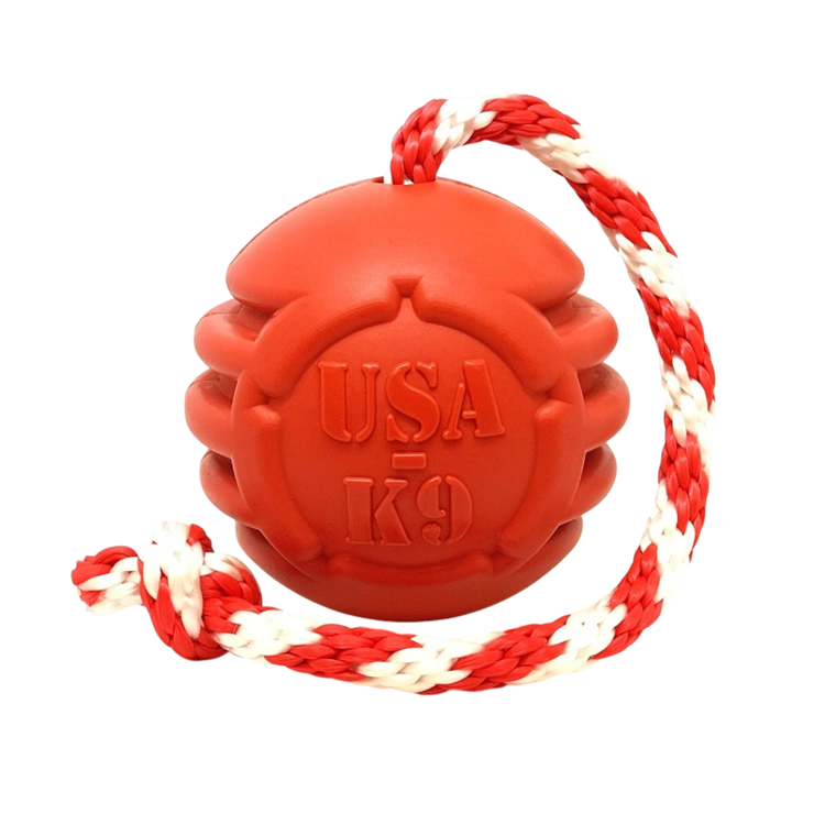 USA-K9 Stars and Stripes Rubber Dog Toy - K9 Handler Reward Toy - Red - LARGE STARS AND STRIPES REWARD BALL