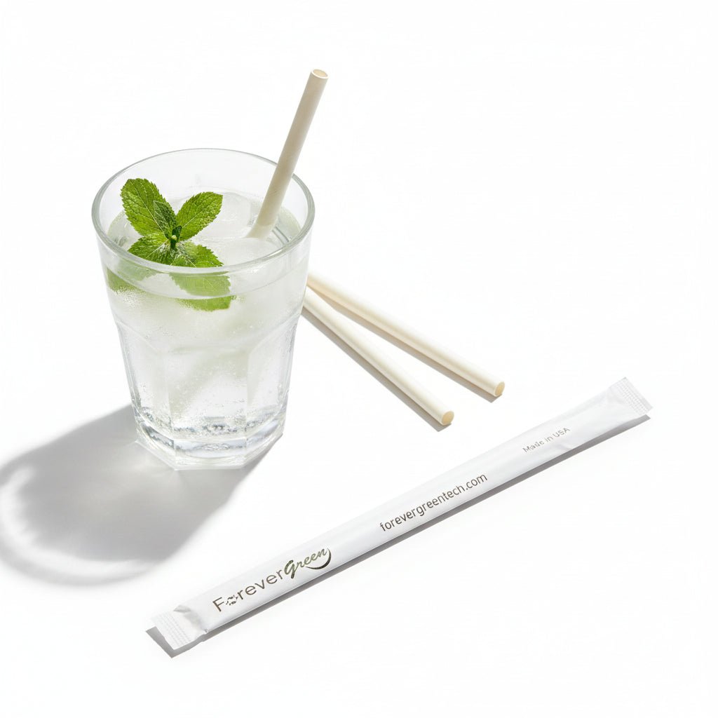 Wrapped 10.25'' x 0.27'' Compostable White Giant Drinking Straws - view 4