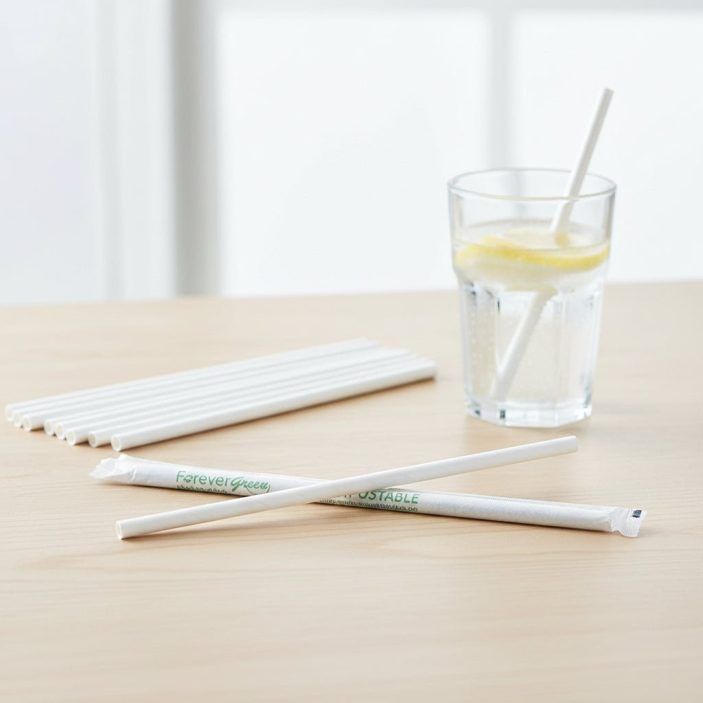 Wrapped 7.75'' x 0.24'' Compostable White Jumbo Drinking Straws - view 3