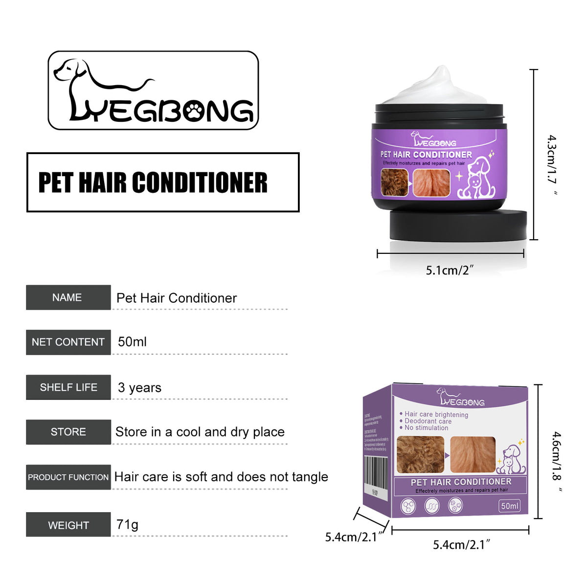 Pet Hair Conditioner For Dogs Cats, Moisturizing Detangling Pet Coat Conditioner, Anti Static, Softens & Brightens Fur, Long 