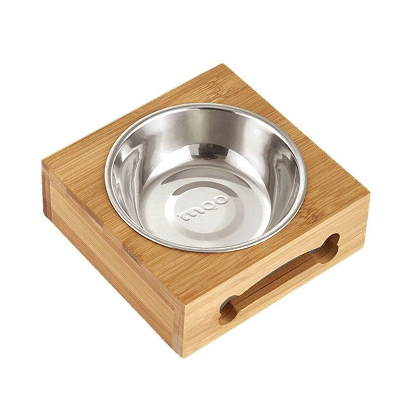 Double Single Dog Bowls for Pet Puppy Stainless Steel Bamboo Rack Food Water Bowl Feeder Pet Cats Feeding Dishes Dogs Drink B