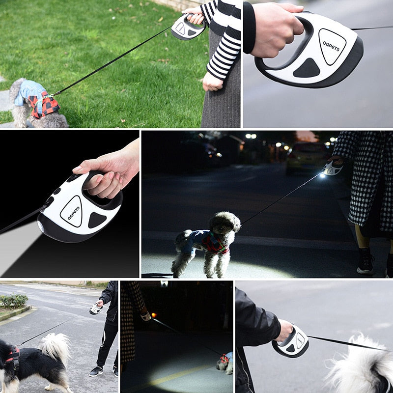 Pet Dog Automatic Retractable Fiber Leash Night Safety LED Shining Automatic Stretching Dog Hand Holding Rope Pet Supplies DL