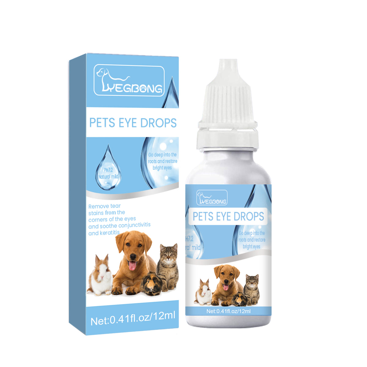 Pets eye drops box and dropper bottle, 12ml, for dogs and cats