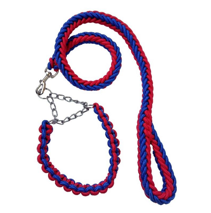 Double Strand Rope Large Dog Leashes Metal P Chain Buckle Contrast Colorful Pet Traction Rope Collar Set Firm 1.2m Length - i