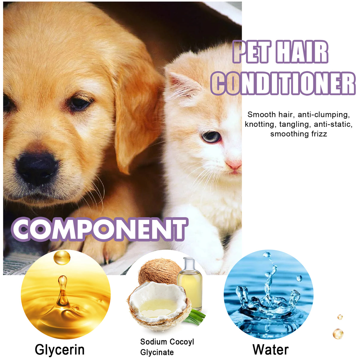 Pet Hair Conditioner For Dogs Cats, Moisturizing Detangling Pet Coat Conditioner, Anti Static, Softens & Brightens Fur, Long 