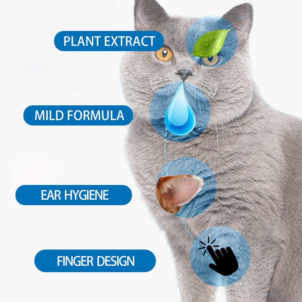 Pet ear finger wipes for earwax and ear mite removal with aloe vera and green tea extract